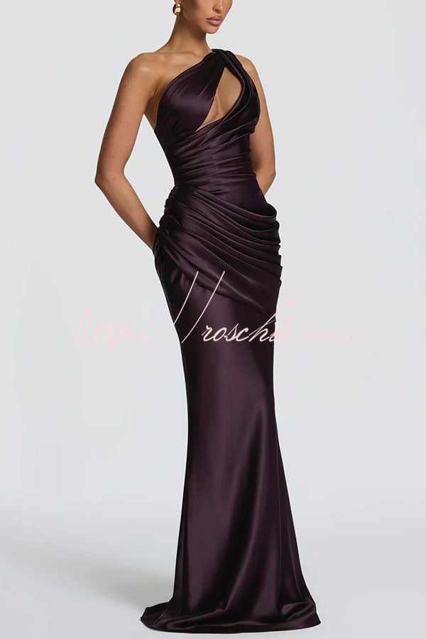 Satin One-Shoulder Maxi Dress with Corset Back Lace-Up