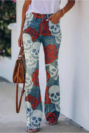 Faux Denim Print High Rise Flare Pants – Women's Casual