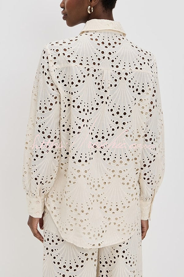Embroidered Lace Long Sleeve Loose Blouse