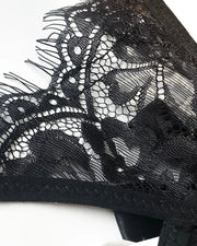 Eyelash Lace Floral Bow Thong Panties – Sheer Strappy