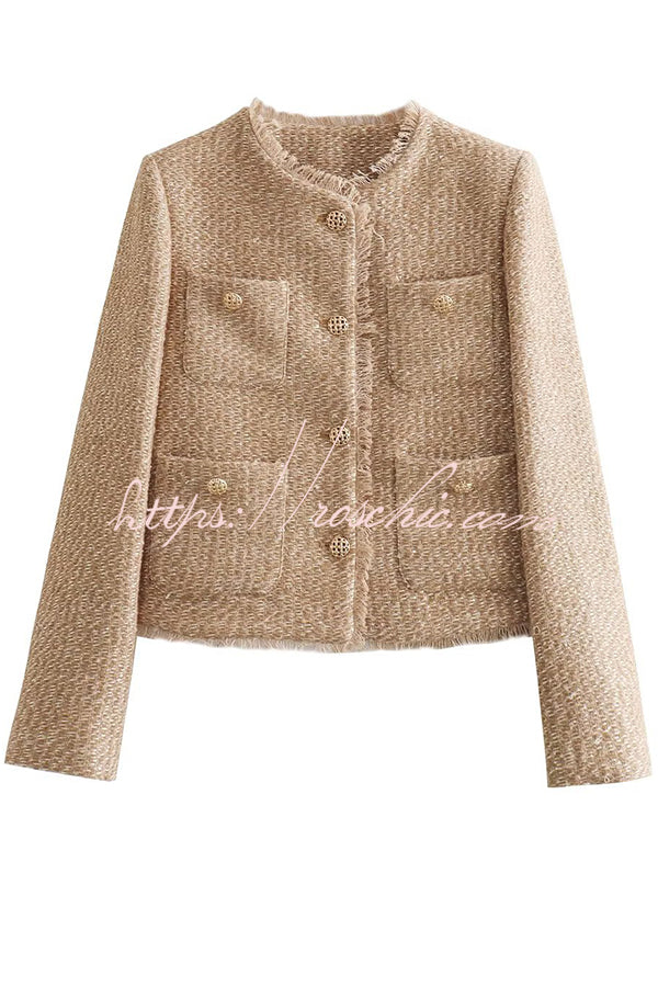 Tweed Metal Button Pocket Jacket – Waist Length