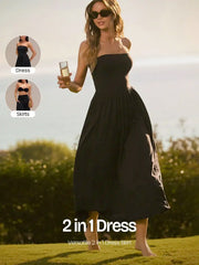 GLOWMODE 2 in 1 Two Way Wear Strapless Basque Waist Dress Keep It Breezy Ultra Fine Soft Texture Side Pockets Foldable Daily Casual Wear