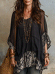 Bohemian Snake-Print Sheer Layered Long Sleeve Blouse