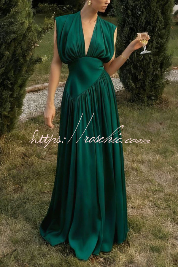 Women's V-Neck Sleeveless Maxi Dress with High Slit