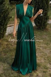Women's V-Neck Sleeveless Maxi Dress with High Slit