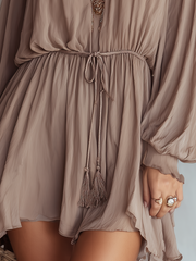 Long Sleeve Mini Dress with Gathered Waist