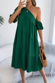 Women's Loose Midi Dress – Slash Neck Short Sleeve Casual