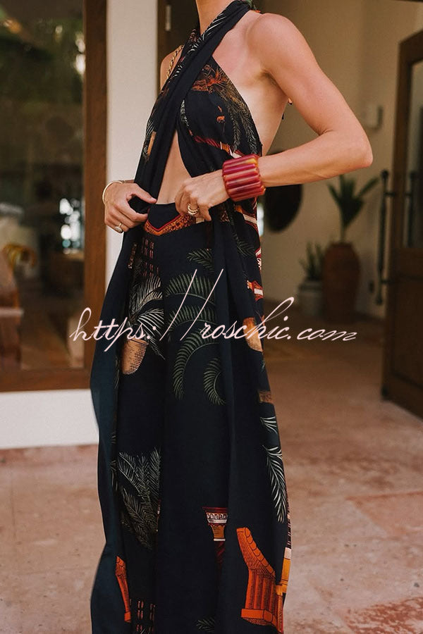 Printed Halter Two-Piece Set – Wide-Leg Pants & Tank Top