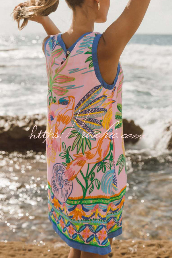 Printed Sleeveless Loose Mini Dress with Pockets