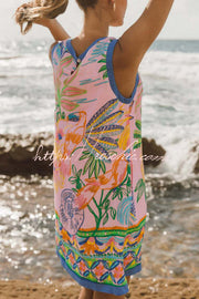 Printed Sleeveless Loose Mini Dress with Pockets
