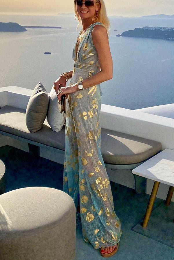 Golden Sunset Sequin V-Neck Maxi Dress