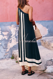Striped One-Shoulder Midi Dress – Loose Fit Vacation Wear