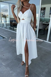 Sleeveless V-Neck Cutout Midi Dress with Pockets