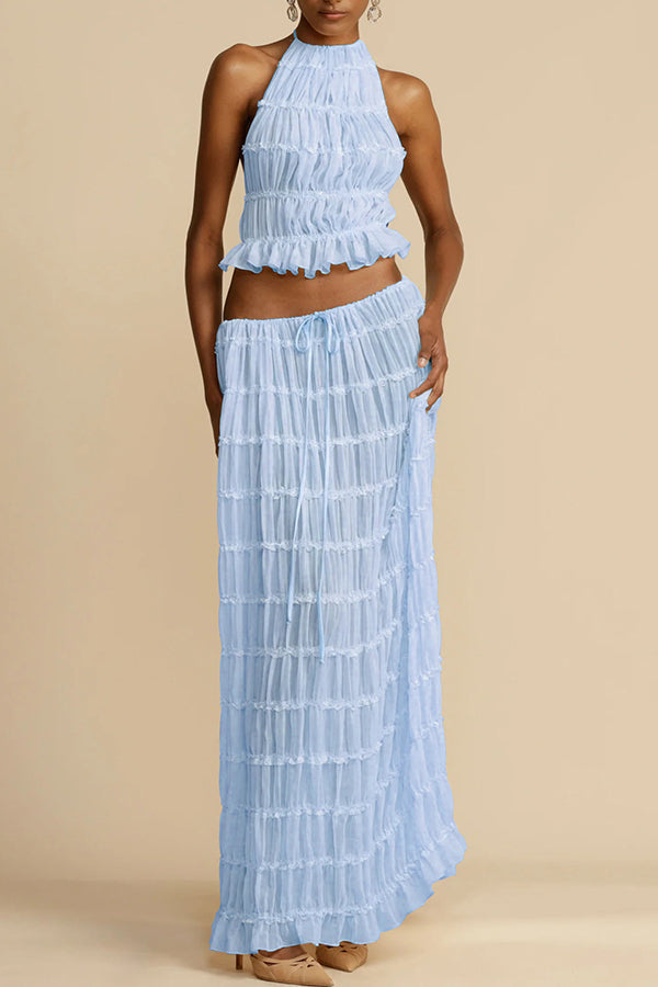 Pleated Tiered Maxi Skirt with Drawstring Waist | Vacation Wear