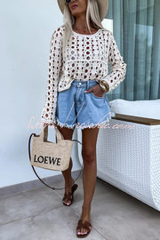 Hollow Out Long Sleeve Loose Cover-Up Top | Vacation Wear