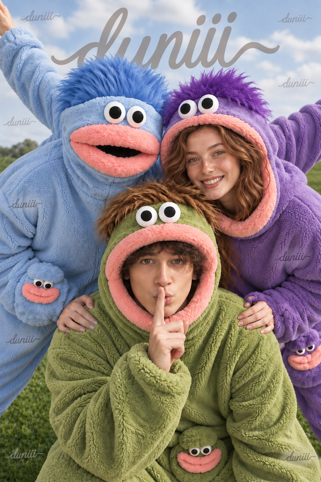 Duniii Monster Character Onesie with Contrast Pocket