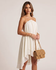 Halter Neck Tiered Mesh Mini Dress