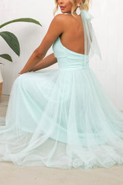 Tulle Halter Maxi Dress with Gathered Detail