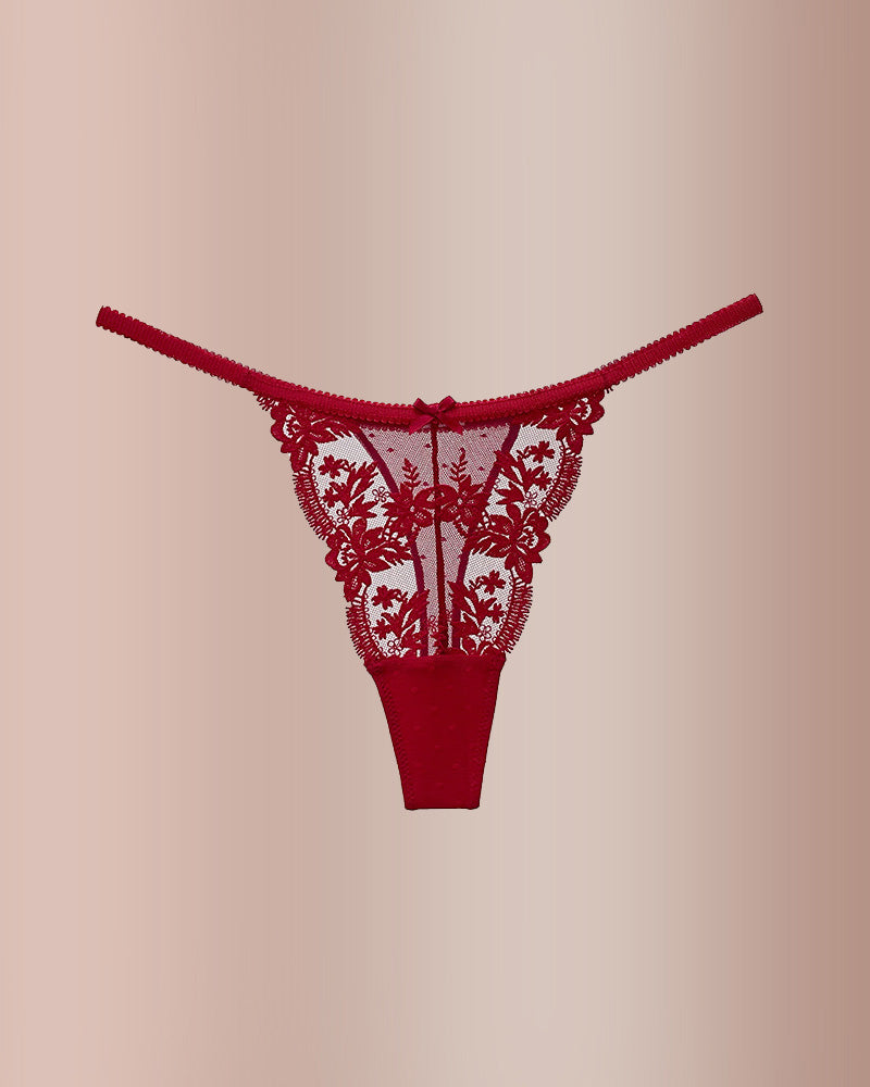 French Embroidered Sheer Lace Thong