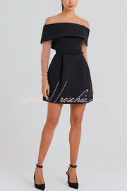 Off-the-Shoulder Mini Dress with Pockets & Removable Belt