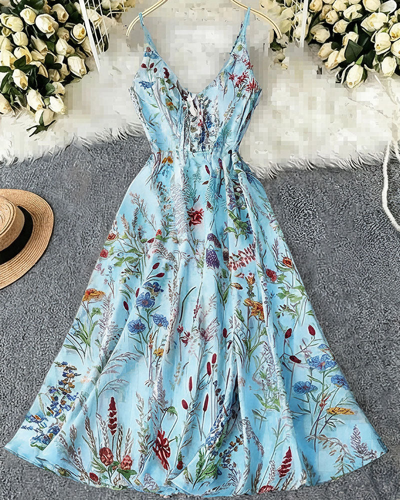 Botanical Breeze V-Neck Floral Slip Dress