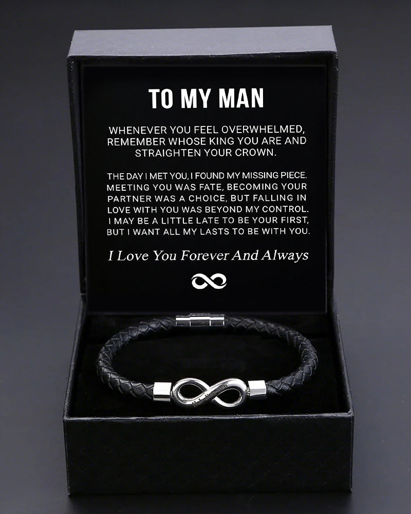 Men's Braided Leather Bracelet with Gift Box