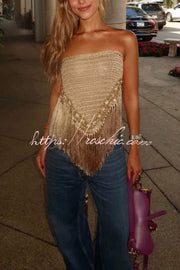Off-Shoulder Sleeveless Tassel Hem Top | Party & Vacation