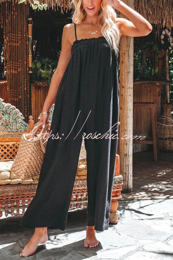 Linen Blend Sleeveless Jumpsuit with Pockets – Relaxed Fit