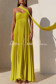 Off Shoulder Pleated Maxi Dress with Scarf – Party Gown