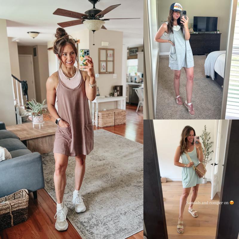 Tanming Women's Sleeveless Sports Romper Dress - Athletic V-Neck Spaghetti Strap Mini Sundress with Built-in Shorts, Pockets, Sporty Chic Design, Athleisure Women's Clothes for Summer, Spring Tennis,summerwins,summeroutfits,vacationoutfits,beachoutfits