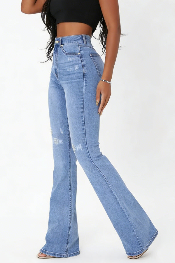 Ripped Stretch Denim Jeans with Pockets – Regular Fit