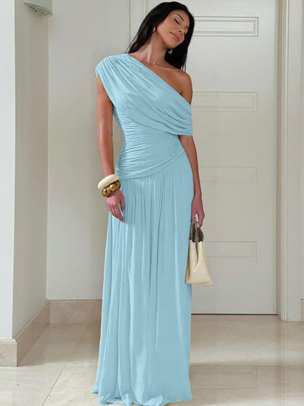 Women's One Shoulder Dress, Elegant Solid Color Dress for Party Club Dating Wear, Ladies Summer Clothes
