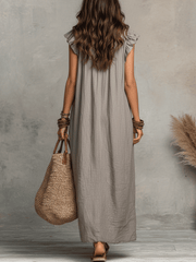 Boho Ruffle V-Neck Sleeveless Flowy Maxi Dress