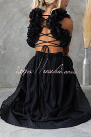 Floral Chiffon Ruffle Maxi Dress with Lace-Up Back