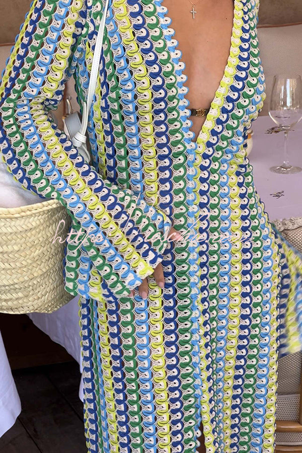 Colorful Wave Print Knit Maxi Dress – Long Sleeve