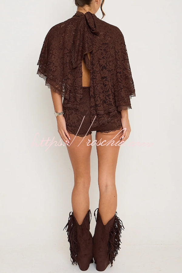 Lace Openwork Batwing Top & Slim Shorts Set – Vacation