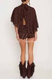 Lace Openwork Batwing Top & Slim Shorts Set – Vacation