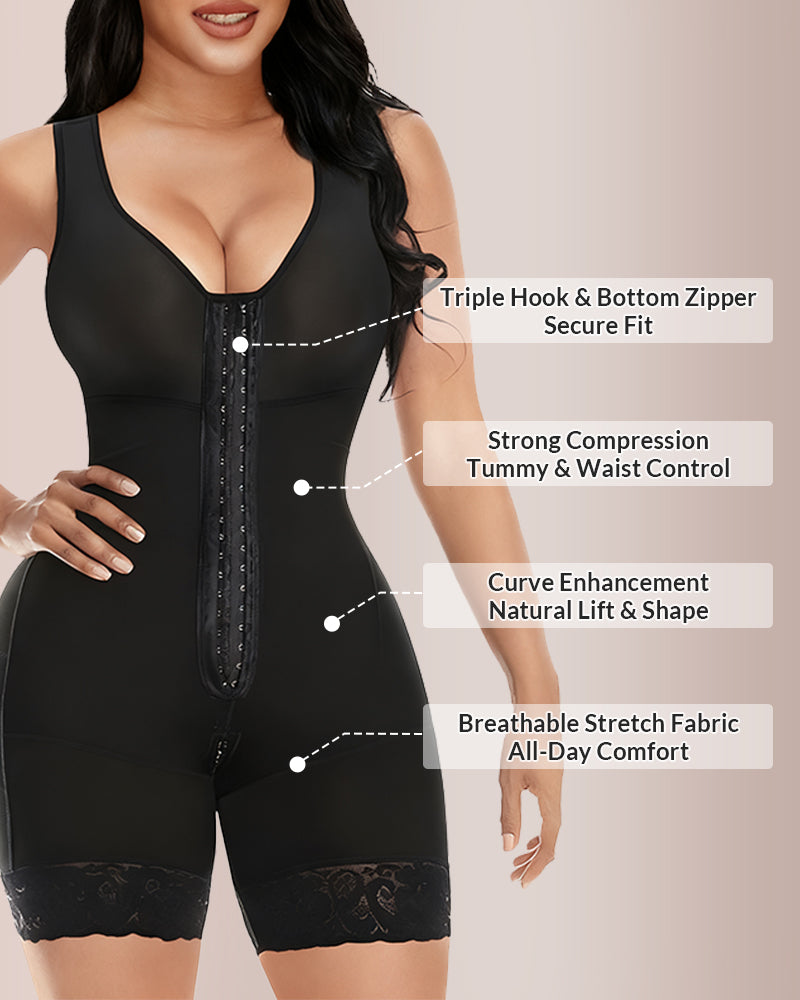 Zipper & Hook Body Shaper with Four-Way Stretch Fabric