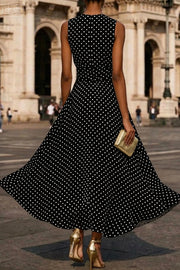 Polka Dot Sleeveless Pleated Maxi Dress for Vacation