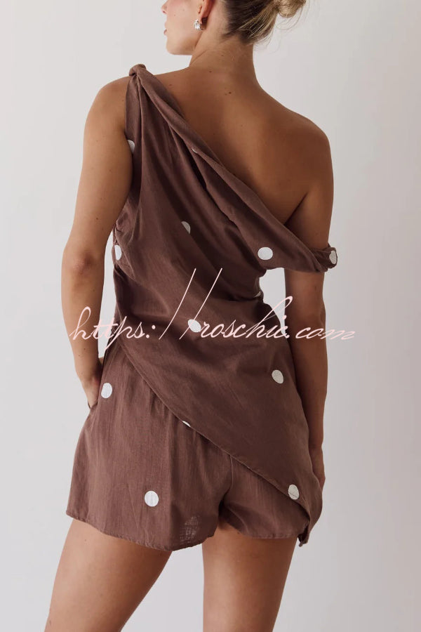 Printed Off-Shoulder Top & Elastic Waist Shorts Set