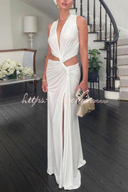 Deep V-Neck Cutout Stretch Maxi Dress for Vacation & Party