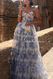 Organza Floral Print Sweetheart Maxi Dress – Sleeveless