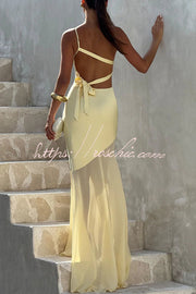 Satin One-Shoulder Maxi Dress with Chiffon Fishtail Hem
