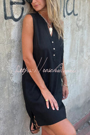 Sleeveless V-Neck Mini Dress with Pockets – Loose Casual Fit