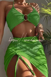 Spaghetti Strap Pleated Three-Piece Swimsuit Set