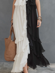 Black & Ivory Ruffle Panel Sleeveless Maxi Dress
