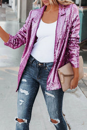 Blazer à paillettes à manches longues et col à revers