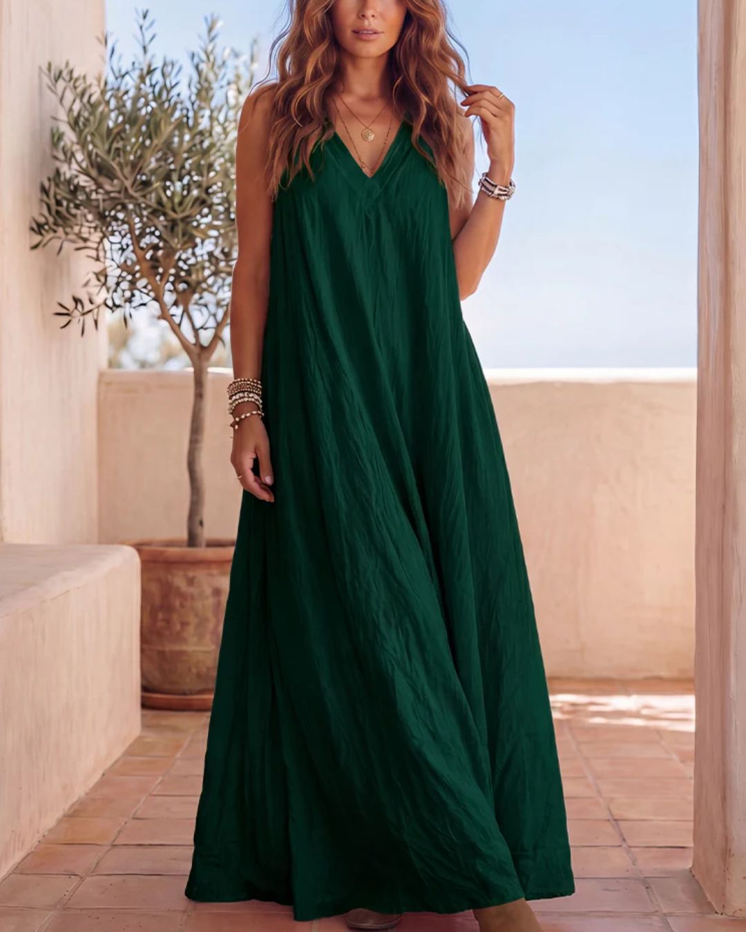 Flowy Boho V-Neck Halter Maxi Dress