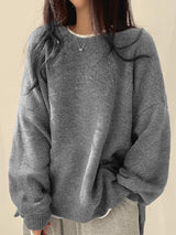 Duniii Drop Shoulder Split Hem Sweater