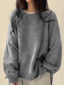 Duniii Drop Shoulder Split Hem Sweater